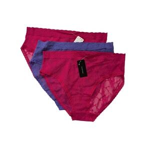 Natori 776303 Bliss Allure Stretch Lace Brief 3 Pair‎ One Size Purple Red NWT